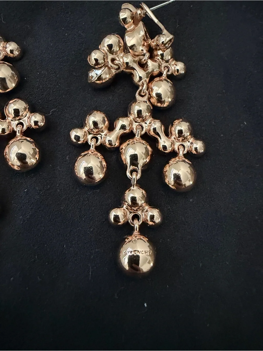 Givenchy Rose Goldtone Peach Bezel Crystal Chandelier Statement Earrings - Picture 5 of 11